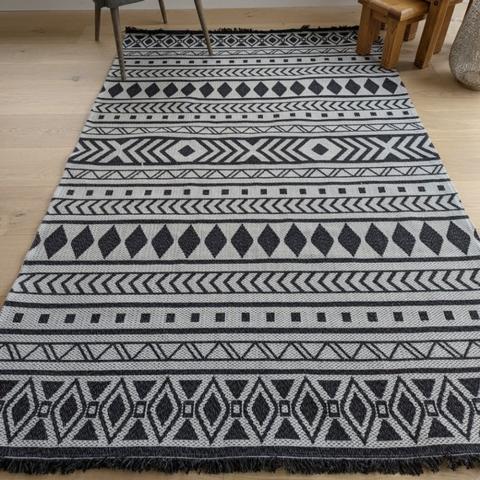 Grey Tribal Flatweave Outdoor Rug - Gala - Grey / 150cm