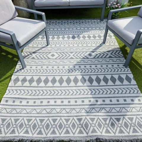 Grey Tribal Indoor Outdoor Rug - Gala - Grey / 150cm