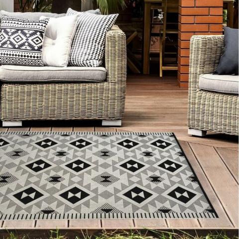 Grey Tribal Washable IndoorOutdoor Rug - Ota - Grey