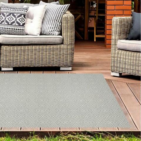 Grey Washable Aztec IndoorOutdoor Garden Rug - Ota - Grey