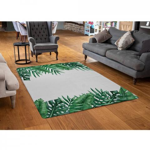 Half Botanical Border Designer Rug - Green / 110cm