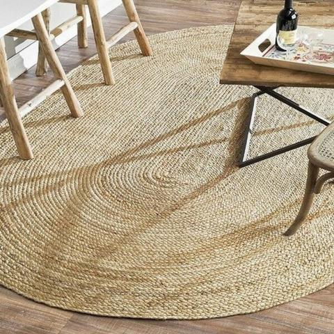 Hand Braided Jute Oval Rug - Brown / 150cm / 90cm