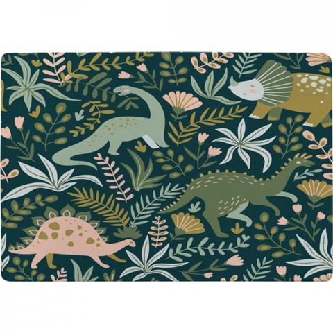 Hand Drawn Dinosaurs And Tropical Leaves And Flowers. Designer Rug - Green / 150cm