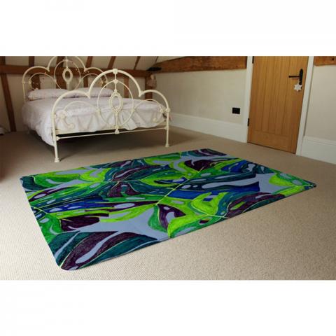 Hand Drawn Exotic Plants Designer Rug - Green / 230cm