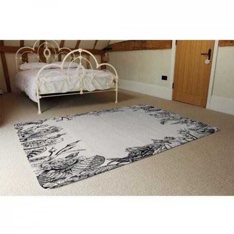 Hand Drawn Roses Designer Rug - Black / 230cm