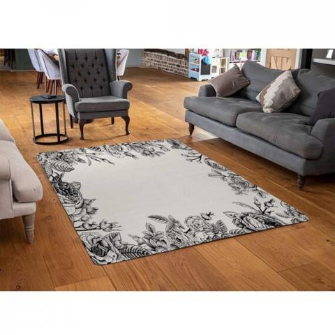 Hand Drawn Roses Designer Rug - Black / 110cm