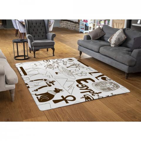 Hand Drawn Sketch Egypt Designer Rug - White / 110cm