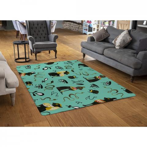 Hand Painting Abstract, Ancient Egypt Horus Eye Signs Designer Rug - Green / 110cm