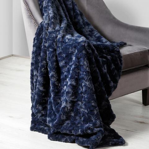 Hepburn Soft Faux Fur Throw in Navy Blue