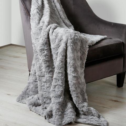 Hepburn Soft Faux Fur Throw in Silver Grey