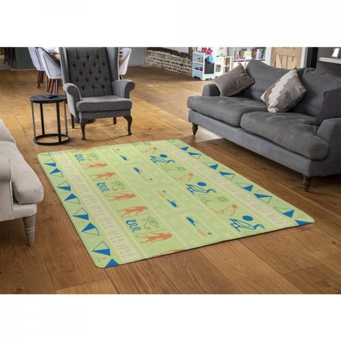 Hieroglyphic Egyptian Language Symbols Designer Rug - Green / 110cm