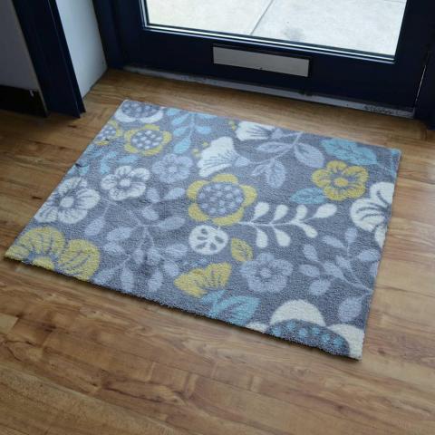 Hola Floral Doormats in HL14 Duck Egg Blue