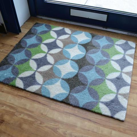 Hola Tiles Geometric Doormats in HL08 Blue Green Grey and Beige