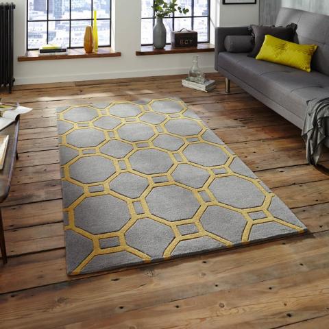 Hong Kong HK 4338 Rugs in Grey Yellow