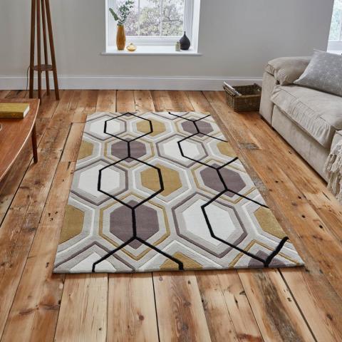 Hong Kong HK 7526 Rugs in Beige Yellow