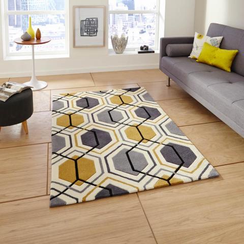 Hong Kong HK 7526 Rugs in Grey Yellow