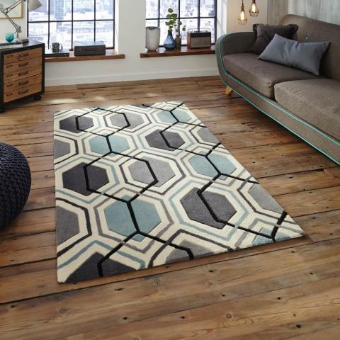 Hong Kong HK 7526 Rugs in Grey Blue