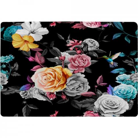 Humming Bird, Roses, Peony With Leaves Designer Rug - Black / 150cm