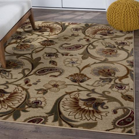 Impression Area Rug Transitional Soft Bordered Carpet - 120x160cm - Beige