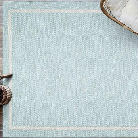 Indoor Outdoor Rug Pastel Blue Border 