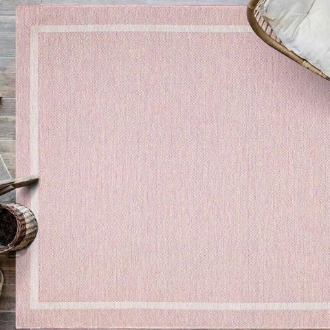 Indoor Outdoor Rug Pink Border Newquay 