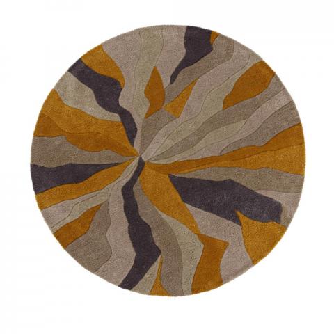 Infinite Splinter Ochre Yellow Round Circle Colourful Rugs