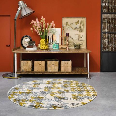 Ivory Atlas Recycled Cotton Circle Round Rugs 160205 by Ted Baker in Ochre Yellow