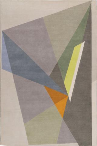 Jaime Gili Rai Abstract 1.83x1.22m/6'x4' Grey/Yellow/Orange Modern Wool Abstract rug by The Rug Company, Handknotted Tibetan wool