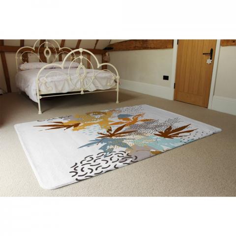 Japanese Leaves Designer Rug - White / 230cm