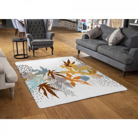 Japanese Leaves Designer Rug - White / 110cm