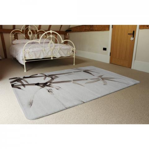 Japanese Painting Of Bamboo Designer Rug - White / 230cm