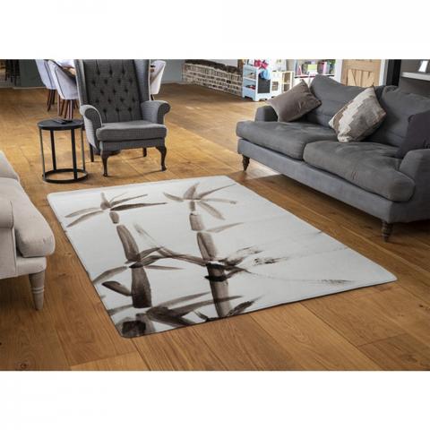 Japanese Painting Of Bamboo Designer Rug - White / 110cm