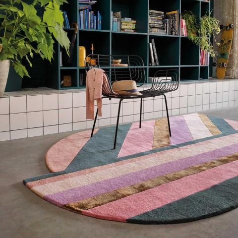 Jardin Geometric Stripe Wool Rugs 160902 by Ted Baker in Pink