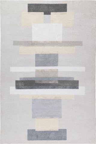 Jonathan Saunders Clark 2.74x1.83m/9'x6' Grey Neutral Wool & Silk Neutral rug by The Rug Company, Handknotted Tibetan wool and silk