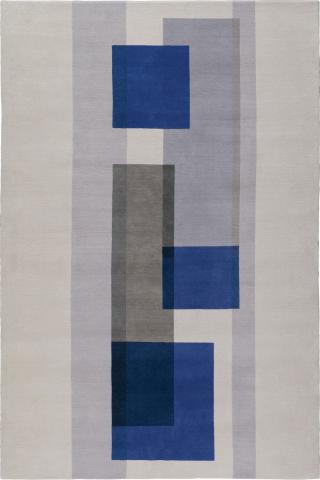 Jonathan Saunders Witton 2.74x1.83m/9'x6' Blue Geometric Wool Geometric rug by The Rug Company, Handknotted Tibetan wool