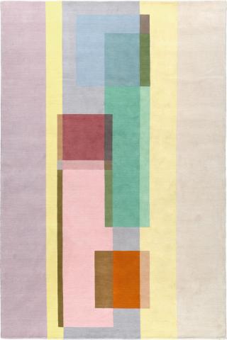 Jonathan Saunders Witton Bright Modern 2.74x1.83m/9'x6' Yellow/Cream/Blue Geometric Wool Modern rug by The Rug Company, Handknotted Tibetan wool