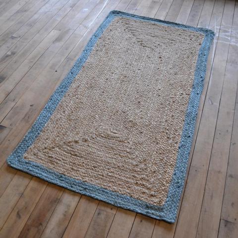 Jute Bordered Rugs in Duck Egg