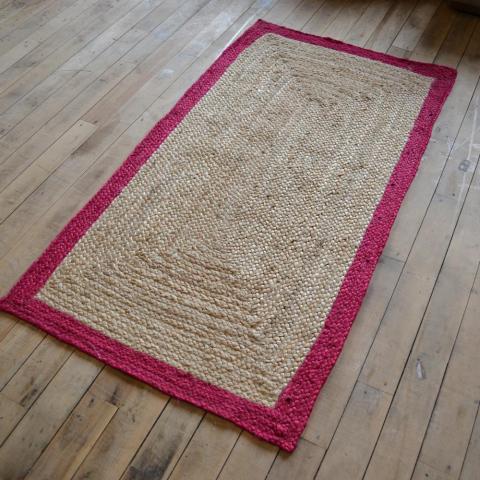 Jute Bordered Rugs in Raspberry Pink