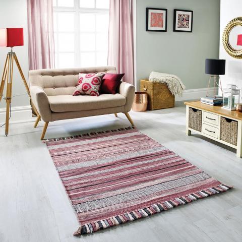 Kelim Striped Rugs in Pink