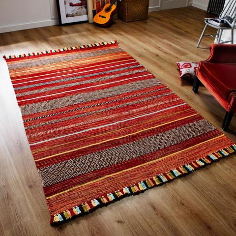 Kelim Striped Rugs in Red