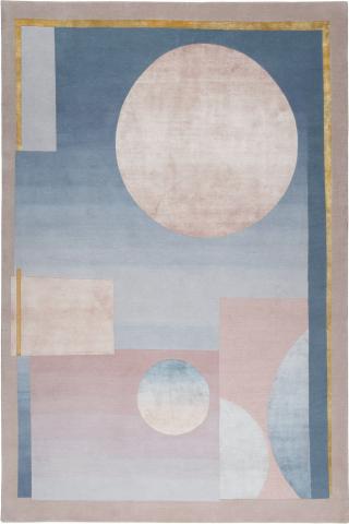 Kelly Behun Eclipse 4.27x3.05m/14'x10' Blue/Pink/Grey Modern Wool & Silk rug by The Rug Company, Handknotted Tibetan Wool & Silk