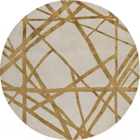 Kelly Wearstler Channels Copper Round 2.44x2.44m/8'x8' Beige/Copper/Bronze Abstract Wool & Silk rug by The Rug Company, Handknotted Tibetan Wool & Silk