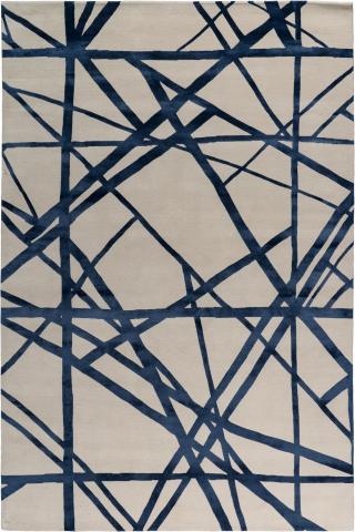 Kelly Wearstler Channels Indigo 1.83x1.22m/6'x4' Blue Abstract Wool & Silk Abstract rug by The Rug Company, Handknotted Tibetan Wool & Silk