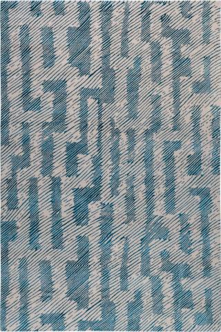 Kelly Wearstler Verge Azure 1.83x1.22m/6'x4' Blue Abstract Wool & Silk Abstract rug by The Rug Company, Handknotted Tibetan Wool & Silk