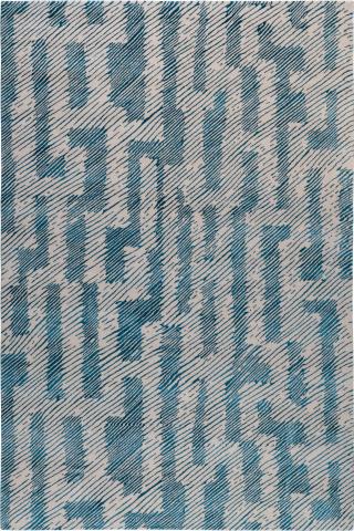 Kelly Wearstler Verge Azure 4.27x3.05m/14'x10' Blue Abstract Wool & Silk Abstract rug by The Rug Company, Handknotted Tibetan Wool & Silk