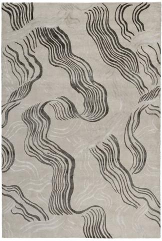 Kelly Wearstler Wake 1.83x1.22m/6'x4' Grey Abstract Wool & Silk Abstract rug by The Rug Company, Handknotted Tibetan wool and silk