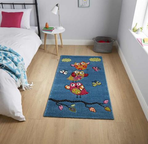 Large Kids Owl Rug in Blue 