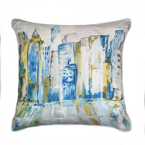 Latitude Painterly City Cushion in Blue Yellow