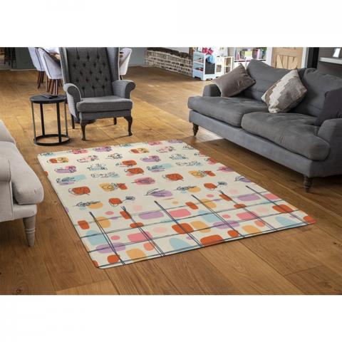 Leaves And Flowers, Abstract Shapes Designer Rug - Orange / 110cm