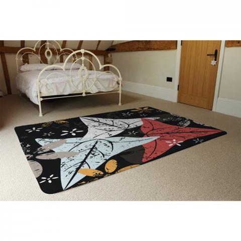 Leaves And Flowers. Autumn Pattern Designer Rug - Black / 230cm